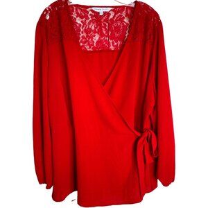 Capsule Womans Red Wrap Blouse with Lace Yoke Size 20 Feminine Romantic Fairy